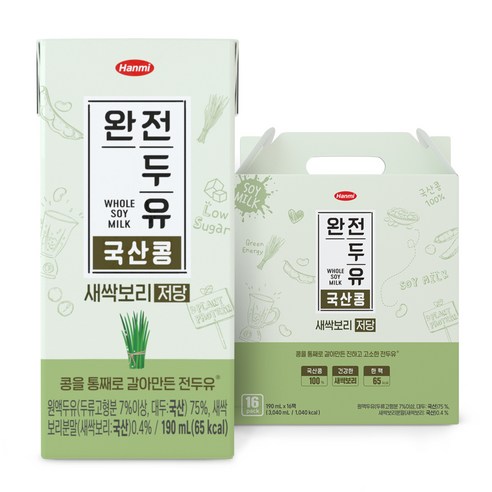 한미 완전두유 국산콩 새싹보리 저당, 190ml, 16개