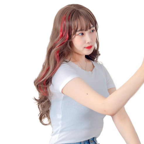 가발위드 단색 웨이브 컬러 포인트 피스 5p + 트윙클 붙임머리 세트, 다크레드(컬러피스), 랜덤발송(붙임머리), 1세트