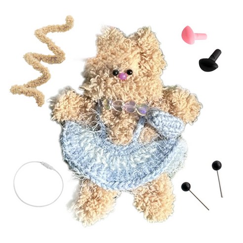 yarna 철사인형 + 핀타입 인형눈 4mm x 2p + 컬러미니삼각코 2종 + 컬러와이어링 모루 냥이 고양이 인형 만들기 세트, 4.모루냥이 고양이 인형 세트(샌드베이지), 샌드베이지(인형), 화이트(와이어링), 블랙(코), 핑크(코), 1세트