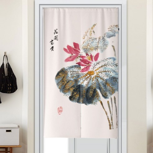 빈테리어 연꽃 수묵화 파티션 커튼 양문형, TYPE 12