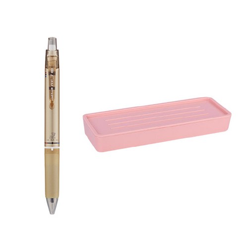 유니볼 RE 지워지는 볼펜 3색 5타입 0.5mm + 델리 누사인 2단 펜트레이 세트, 샴페인골드(볼펜), 핑크(펜트레이), 1세트