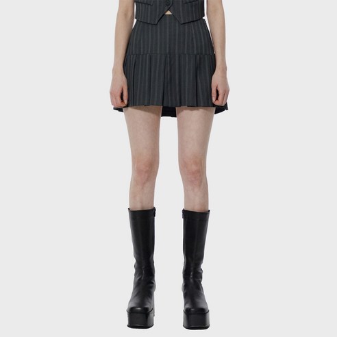 큐리티 C CHECKED PLEATS 미니스커트