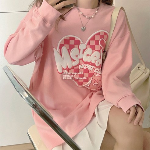 체커보드 러블리 베어 하트 임산부 긴소매 맨투맨