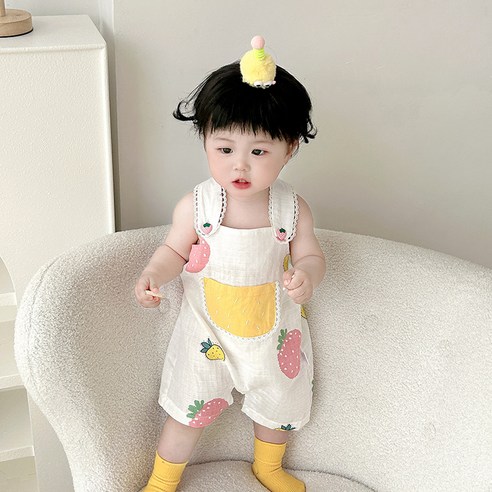 스타도어 딸기 포켓 민소매 롬퍼
