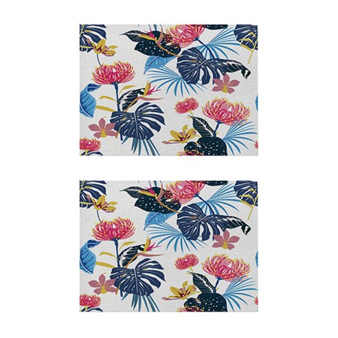 알로하와이 열대동식물 코튼 플레이스 매트 2P, 18, 32 x 21 cm