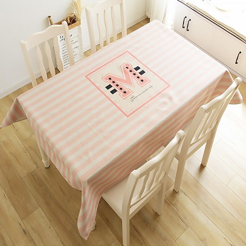 마켓에이 핑크 린넨 패브릭 식탁보, TYPE2, 140 x 140 cm