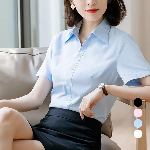 엘쏘 여성용 스탠다드 오피스룩 빅사이즈 반팔 셔츠