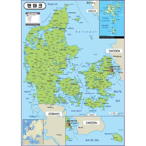 지도닷컴 지형 코팅형 덴마크지도 + 세계지도만국기 150 x 210 cm, 1세트