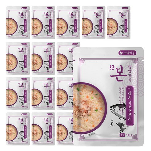 본 고양이 영양간식 죽, 혼합맛(참치/가쓰오부시), 50g, 15개