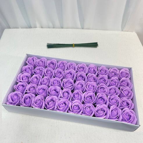 이플린 3겹 비누꽃 장미 50p + 일반꽃대 50p, 연보라