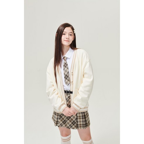 애플핑크 여성용 체크 넥타이 크랍 셔츠