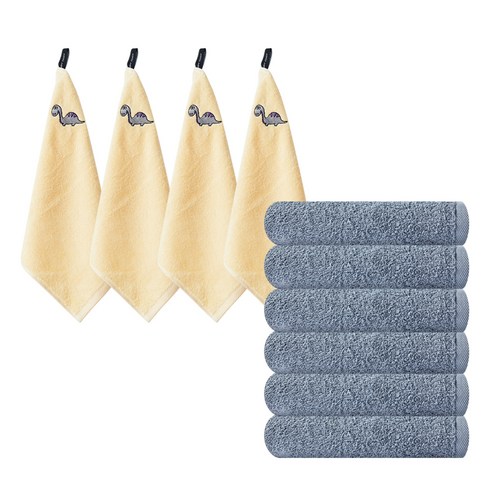 소프트터치 오리지널 세면 수건 170g x 6p + 마이독자수 고리수건 40수 4p 세트, 블루그레이(수건), 브라키오(고리수건), 1세트