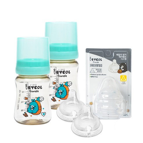 아이별프렌즈 PPSU 젖병 200ml 트윈팩 + 꼬미젖꼭지 2p, 민트, 1단계(신생아용), 1개