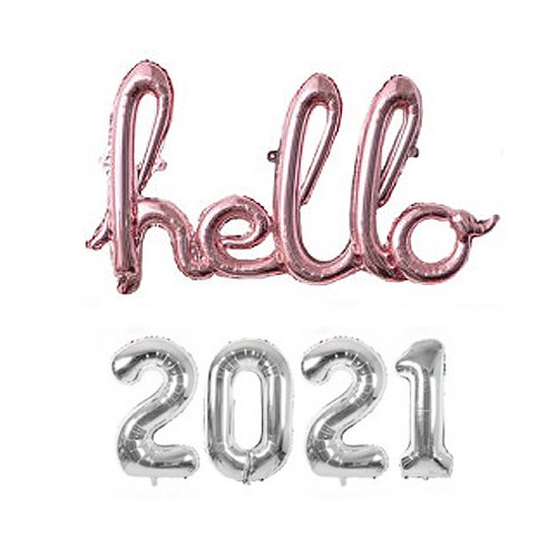 하트 풍선세트 신년 연말 파티 hello 필기체 로즈골드 풍선 세트, 2021실버, 1세트