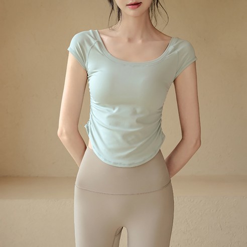 마켓에이 여성용 요가 슬릿 심플 반팔 티셔츠