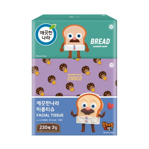 깨끗한나라 브레드이발소 미용티슈 230매, 3개입, 1개