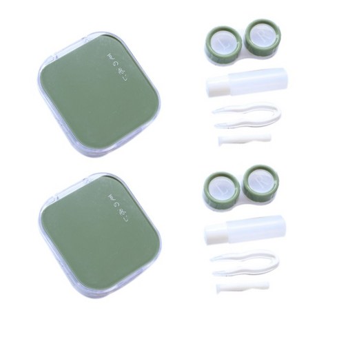 더벨라 파스텔 감성 미니 화장거울 렌즈 보관 케이스, 그린, 2개