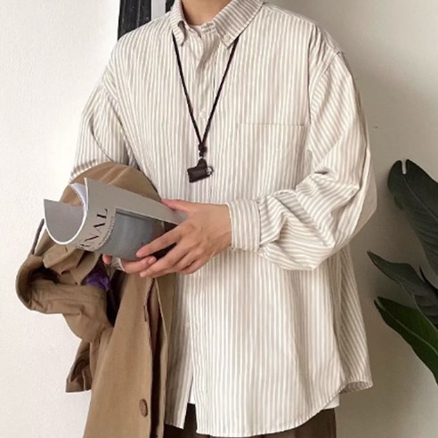 남성용 DM 즈로 스트라이프 캐주얼 셔츠