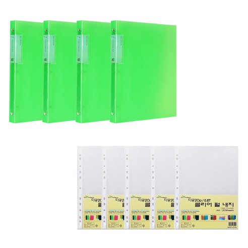 에코청운 링클리어파일 A4 40매 x 4p + 리필 속지 0.8mm 100매 세트, 녹색, 1세트