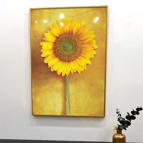 해바라기 줄기 금 배경 그림 액자