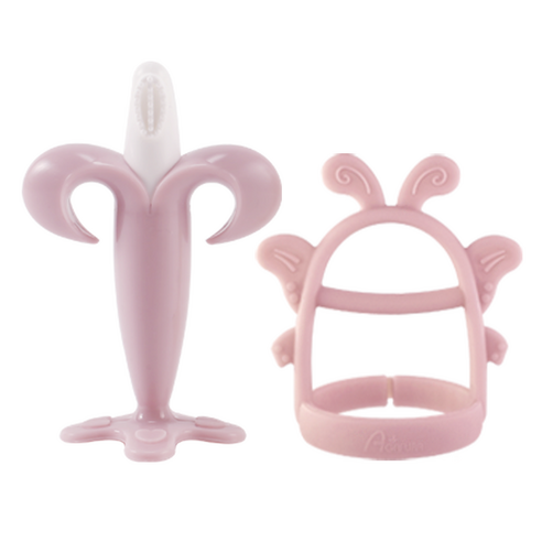 아가프라 바나나 치발기 + 나비 손목 치발기 + 눈사람케이스 세트, 인디핑크, 1세트