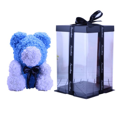 프랑온드 기념일 리본 로즈 베어 40cm, 블루 화이트, 1개