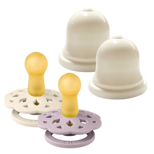 BIBS 보헴 고무 쪽쪽이 2단계 2종 + 실리벨 케이스 2p 세트, 2단계(6개월 이후), 더스키라일락, 아이보리, 1세트