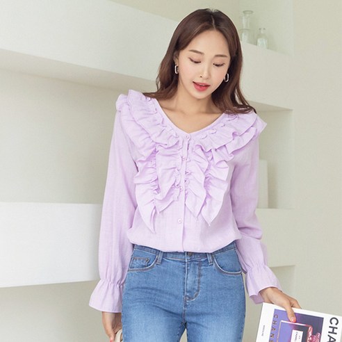 제이스타일 빅사이즈 러젤린 이중프릴 블라우스