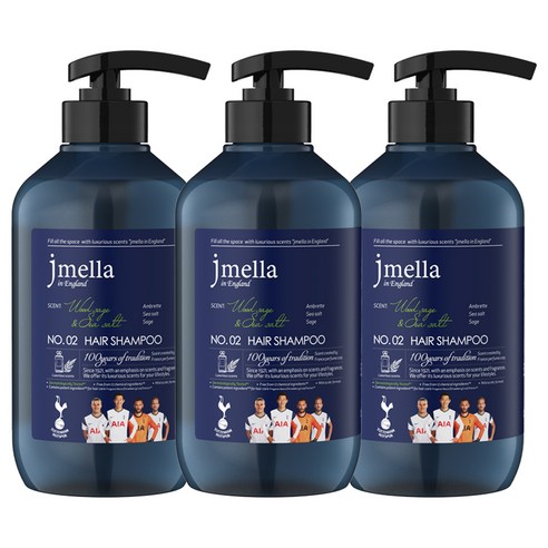 제이멜라 인 잉글랜드 위드 토트넘 남성용 우드세이지 앤 씨솔트 헤어 샴푸, 500ml, 3개