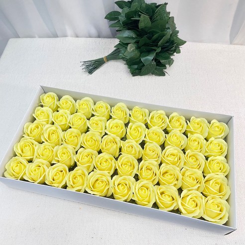 이플린 3겹 비누꽃 장미 50p + 잎사귀꽃대 50p, 연노랑