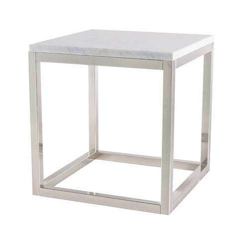 뷰티풀스페이스 대리석 티테이블 TT-01 400 x 400 x 500 mm, 비앙코카라라(대리석), 실버 밀러(프레임)