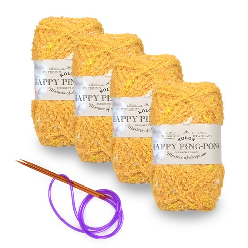 해피 핑퐁 수면사 털실 80g x 4p + 줄바늘, 06 옐로우