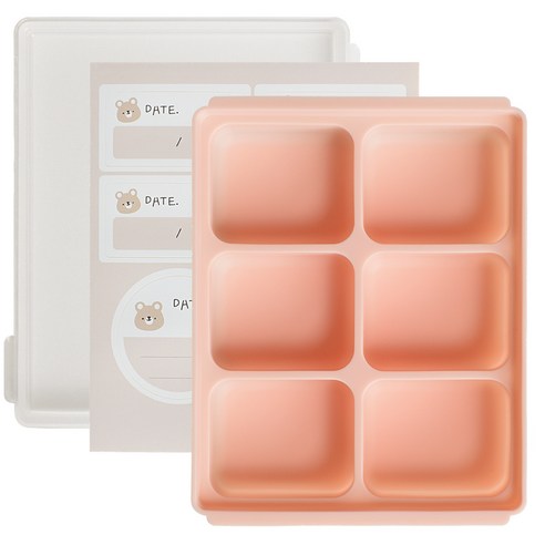 베이비앤아이 크림 실리콘 이유식 큐브 6구 + 전용스티커 세트, 코랄핑크