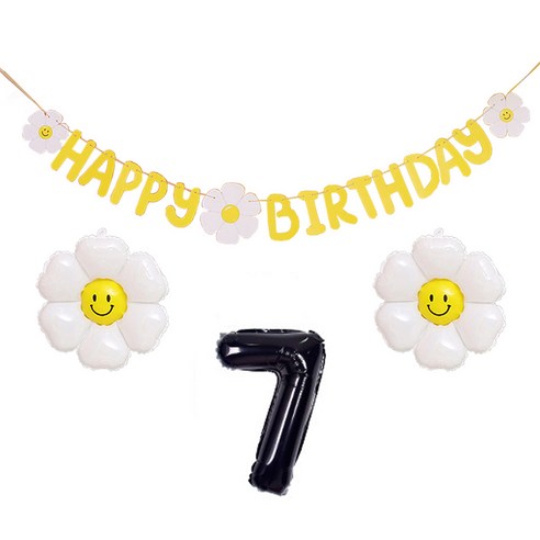 JOYPARTY 데이지 생일 가랜드 + 데이지 풍선 소형 2p + 숫자 은박 풍선 소 세트, 7 블랙(숫자), 1세트