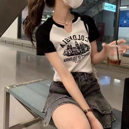 크롭티 묘먀미 여성용 콜롬비아 빈티지 크롭 반팔티 AA095 Best Top3 크롭티 묘먀미 여성용 콜롬비아 빈티지 크롭 반팔티 AA095 Best Top3