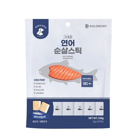 골드로니 그대로 순살스틱 반려동물 파우치 간식 30p, 연어, 8g, 1개