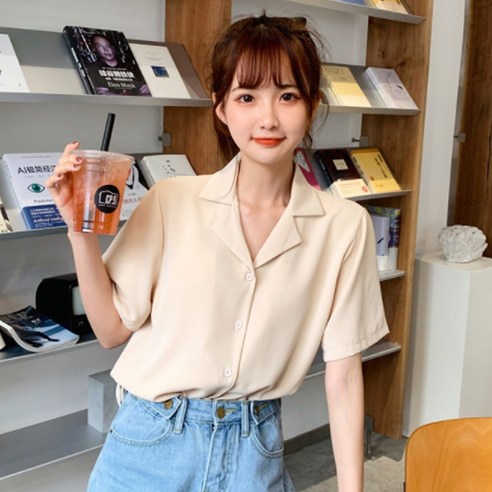 여성용 샌디 카라넥 반팔 블라우스