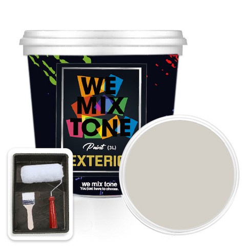 WEMIXTONE 외부용 EXTERIOR 페인트 3L + 붓 + 로울러 + 트레이 세트, WMT0195P01(페인트), 1개