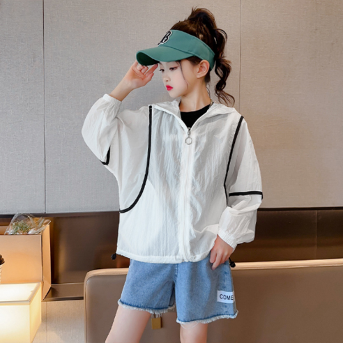 오렌지다몸 여아용 라인블랙 후드 썸머 집업