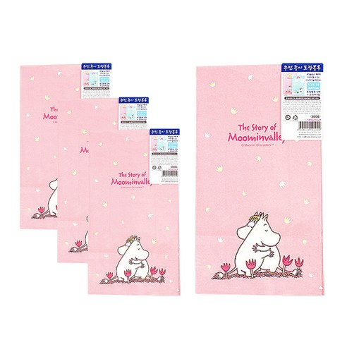 금홍팬시 무민 종이 포장 봉투, 핑크, 4세트