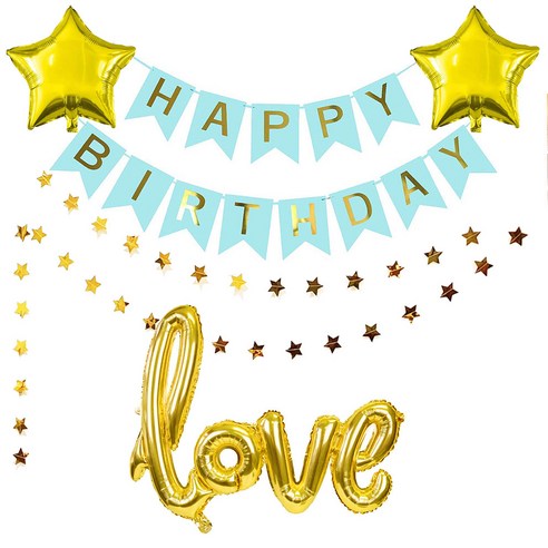 올리브파티 생일파티 용품 가랜드 패키지 홈파티세트, 블루가랜드 골드러브, 1세트