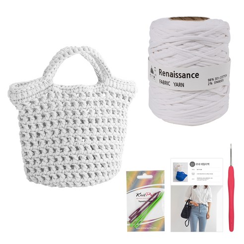 yarna 르네상스 데일리백 DIY 패키지, 흰색(실), 랜덤발송(코바늘), 1세트