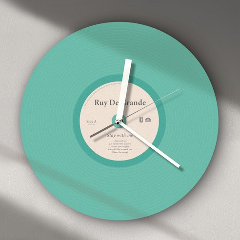 퍼니즈 레코드 원형 LP 디자인 인테리어 무소음 벽시계, 민트