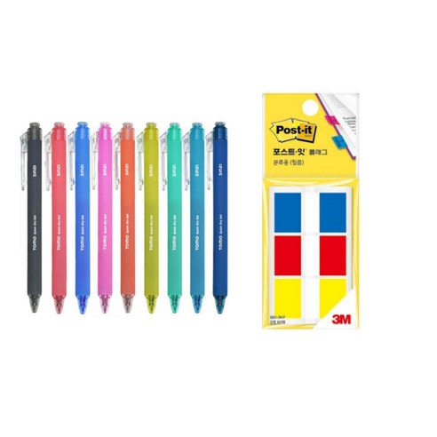 신지 퀵드라이 젤잉크펜 0.3mm 9종 + 포스트잇 세트, 9종(젤잉크펜), 680-3KP(포스트잇), 1세트