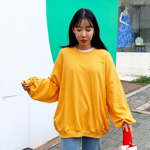 박시 무지 맨투맨 티셔츠 7651