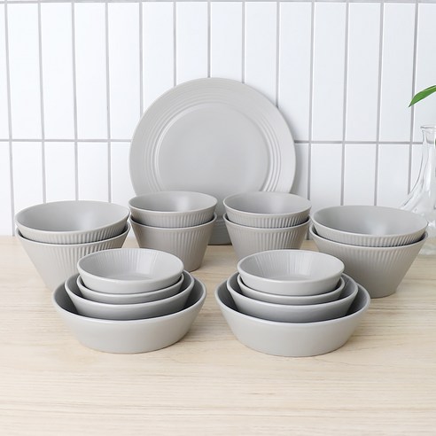 블룸엣홈 스트리샤 4인 식기 홈 세트 17p, 라이트그레이, 공기 4p + 대접 4p + 찬기 소 4p + 찬기 중 2p + 찬기 대 2p + 접시 대, 1세트