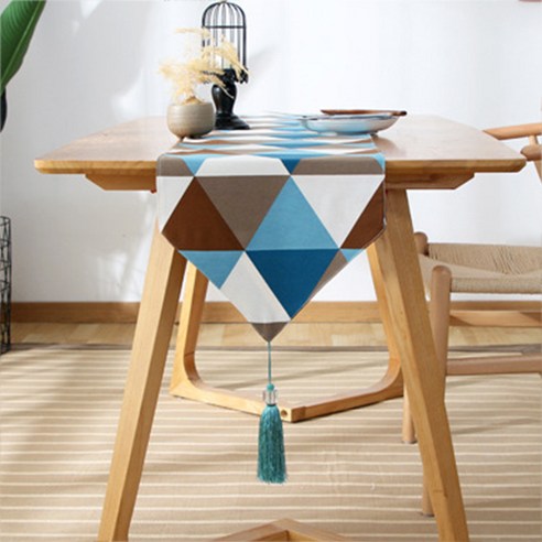 산뜻 따뜻 홈 카페 감성 테이블러너, 블루트라이앵글, 가로33cm x 세로80cm