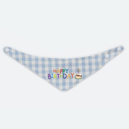 리토가토 강아지 레터링 스카프 생일축하2 XL, 블루 체크, 1개