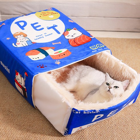 고양이 둥둥펫 아늑 런치박스 숨숨집, 블루, 1개