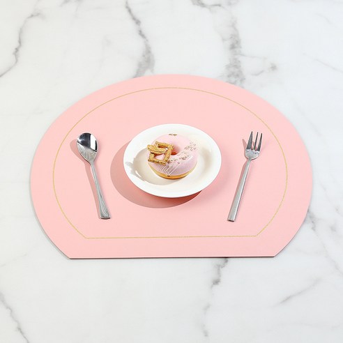 반달 양면 가죽 식탁매트 2p, 핑크 + 민트, 33 x 26 cm